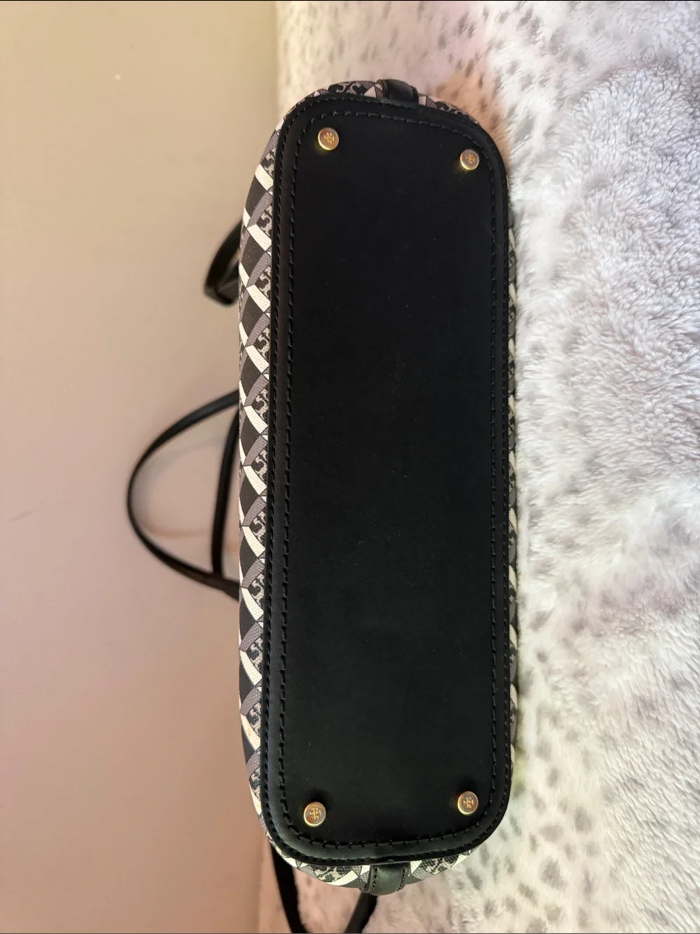 Tory Burch Black and Cream Logo Pattern Tote